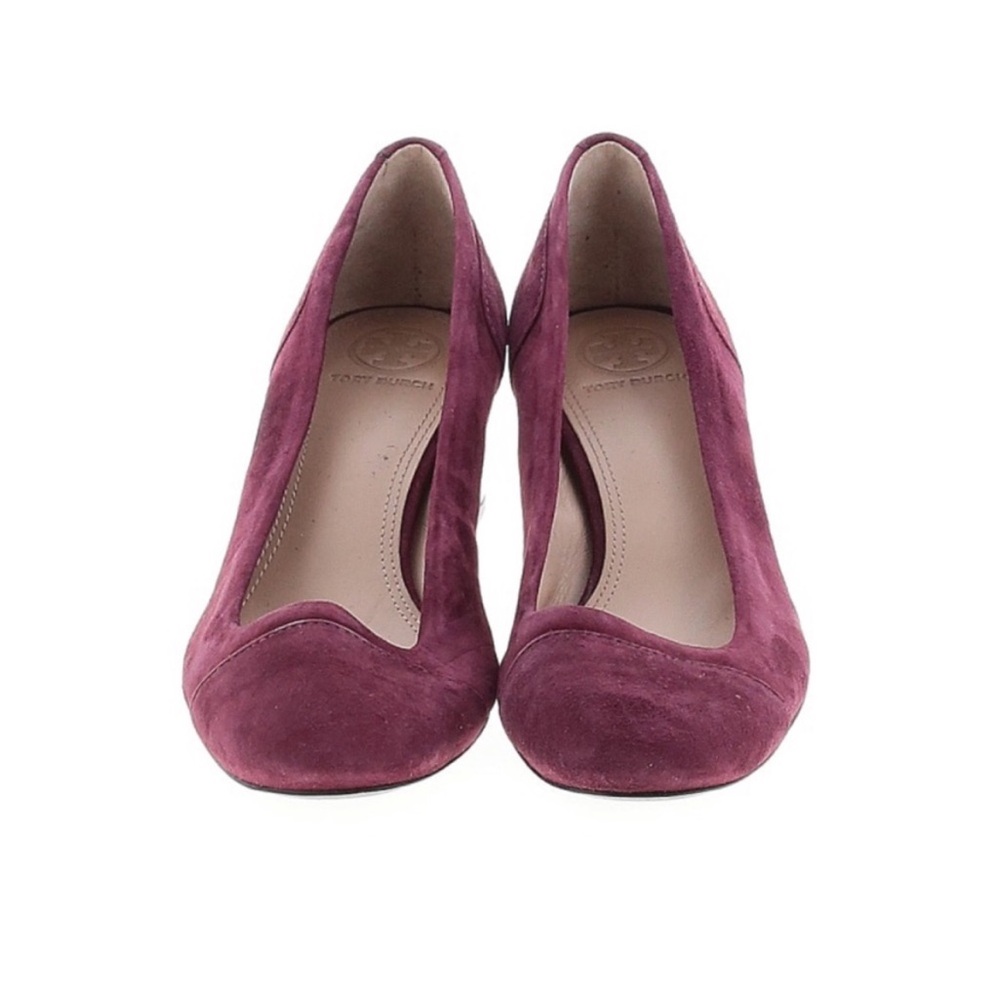 Tory Burch Evelyn Plum Maroon Suede Block Heels Size 9.5 M Shoes - Picture 2 of 14